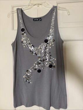 Apt. 9 Silver Gray Sequin & Bead Embellished Tank